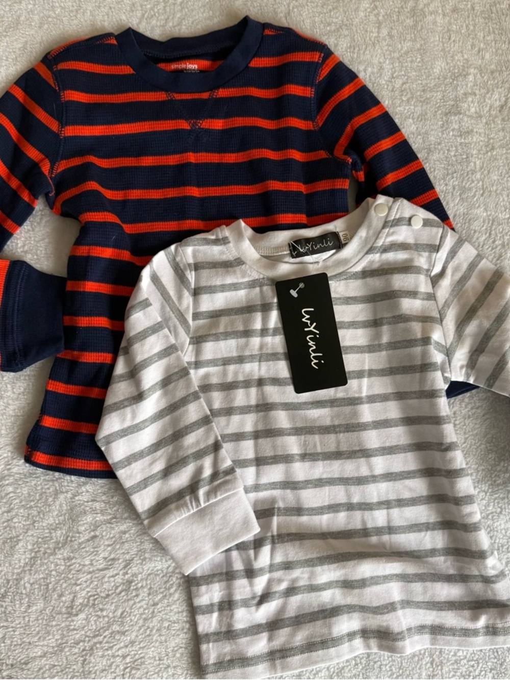 Gray Stripe Long-Sleeve Tee & Unbranded Navy/Orange Stripe Top - Kids